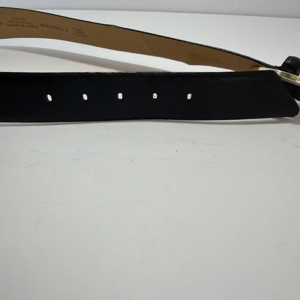 Vtg Liz Claiborne Black Leather Belt Womens S P Silver Buckle Classic Minimalist